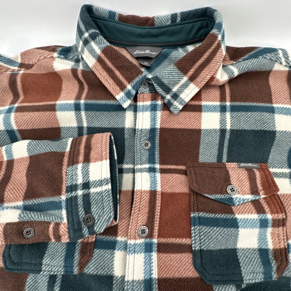Eddie Bauer Shirt Men's Super Soft Fleece Button Down Plaid Red Blue Size‎ 2XL